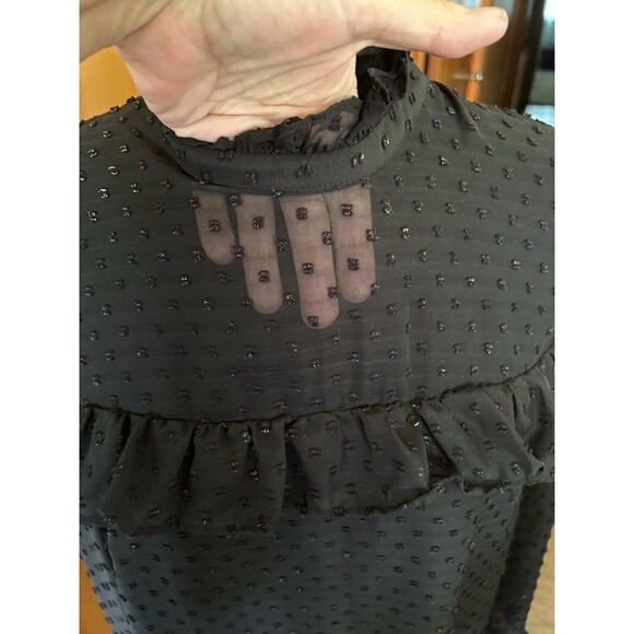 Betsey Johnson Black Rainbow Clip Dot Ruffled Dress High Neck Sheer Size 10 Midi - Picture 5 of 12